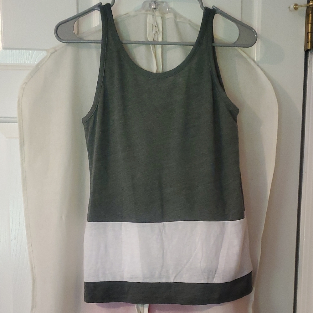 Green and White Colorblock Tank Top